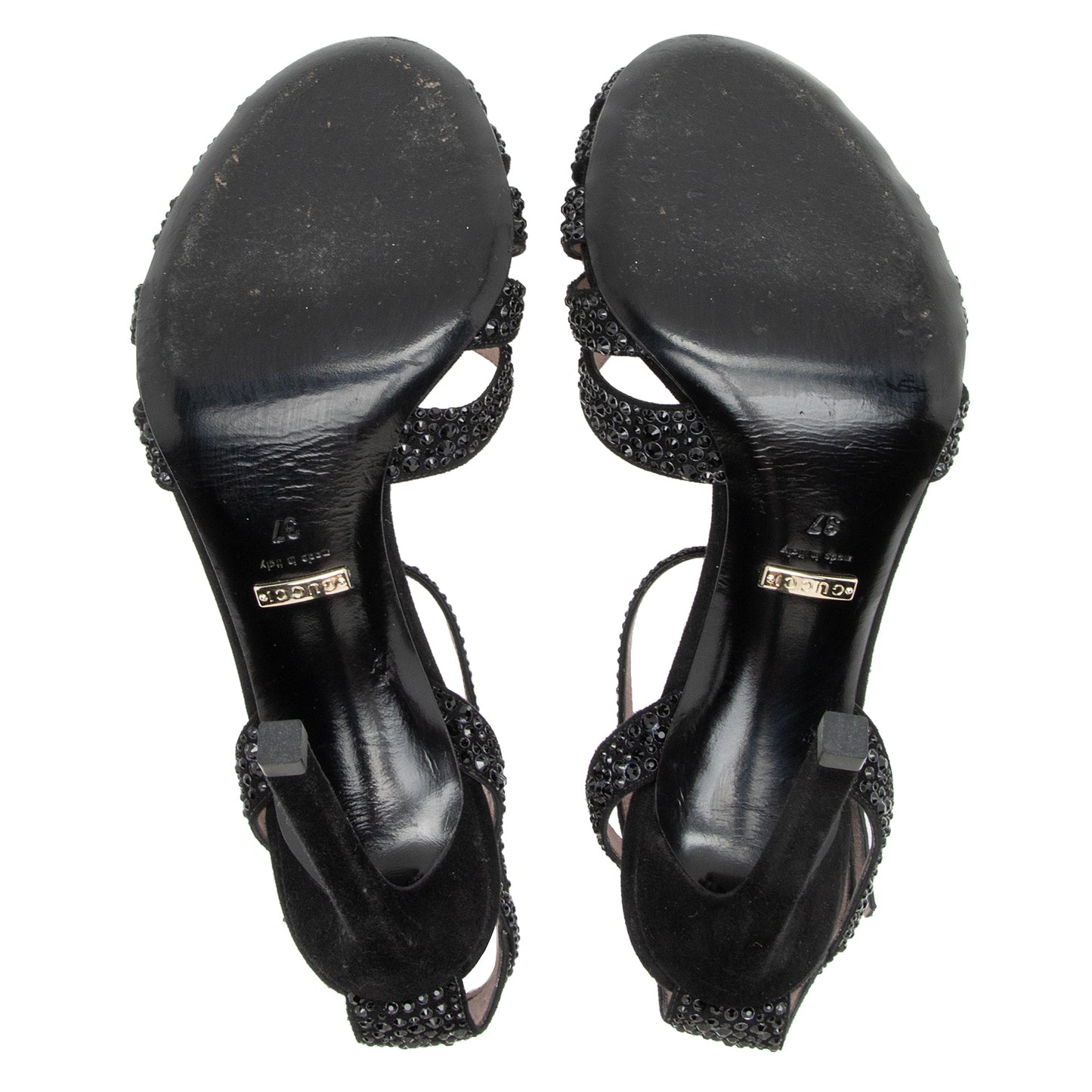 Gucci Suede Crystal Hala Ankle Strap Sandals - Size 7 / 37 (SHF-0tLuUU)