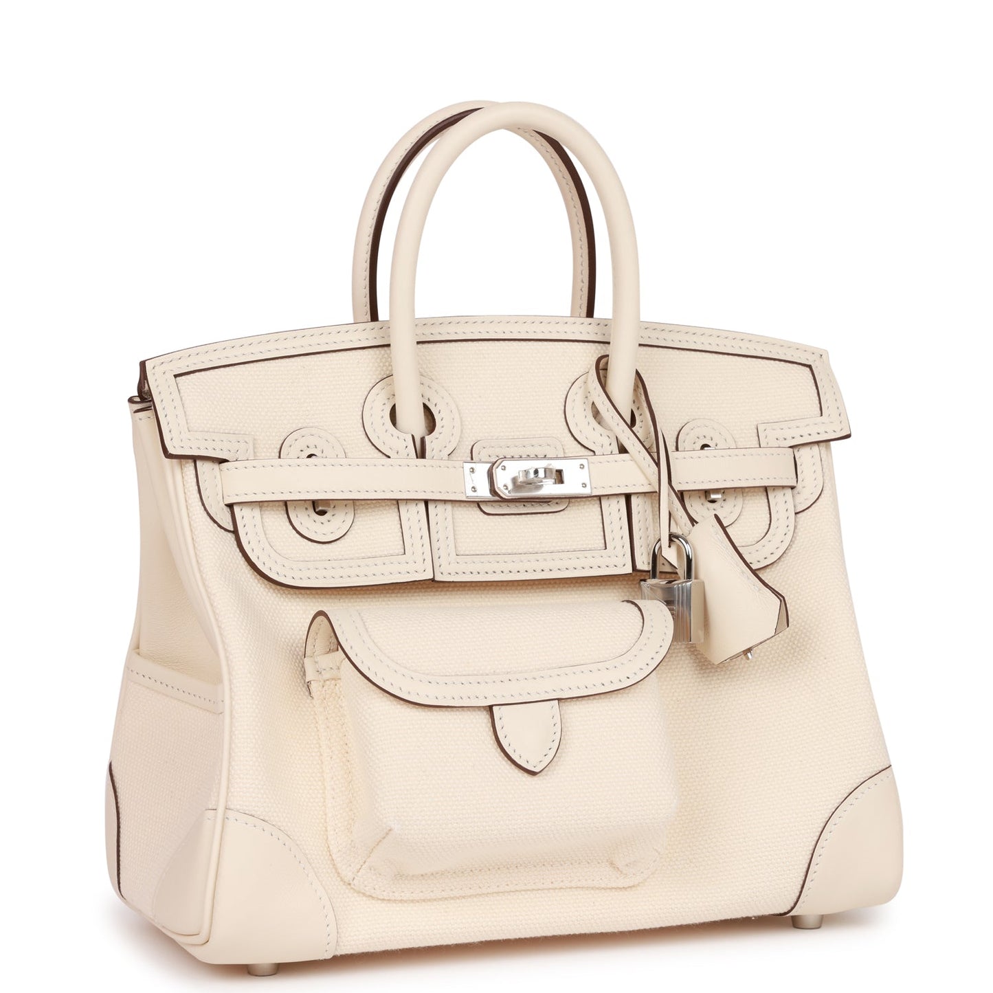 Hermes Birkin 25 Cargo Nata Swift and Toile Canvas Palladium Hardware