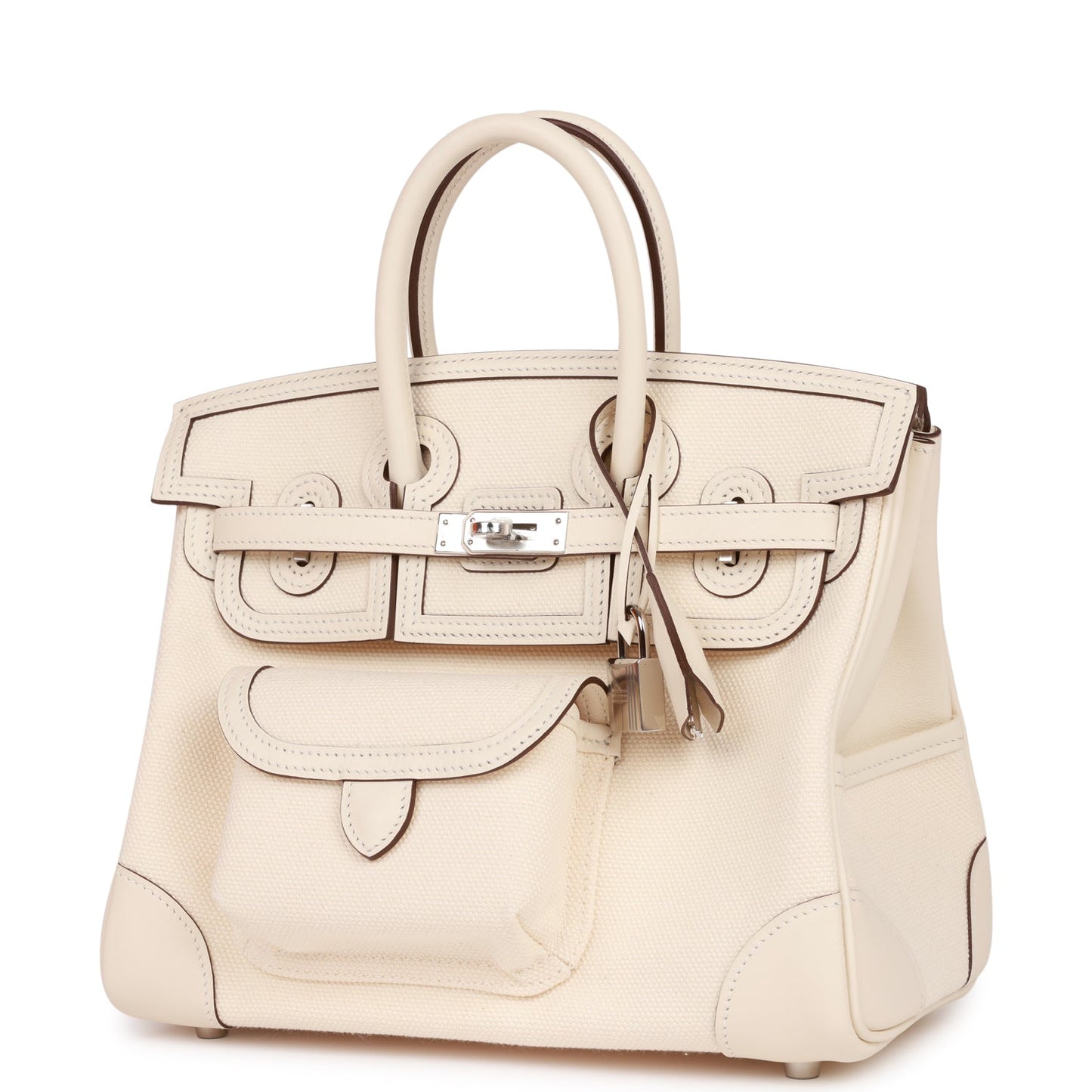 Hermes Birkin 25 Cargo Nata Swift and Toile Canvas Palladium Hardware