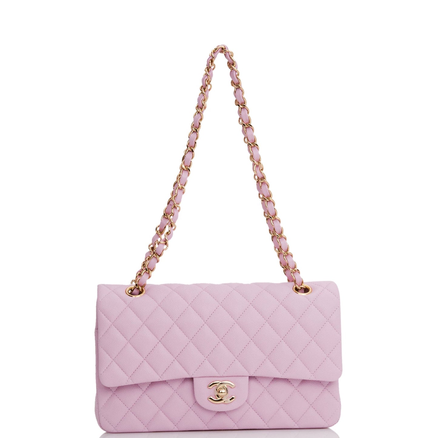 Chanel Medium Classic Double Flap Bag Rose Clair Caviar Light Gold Hardware