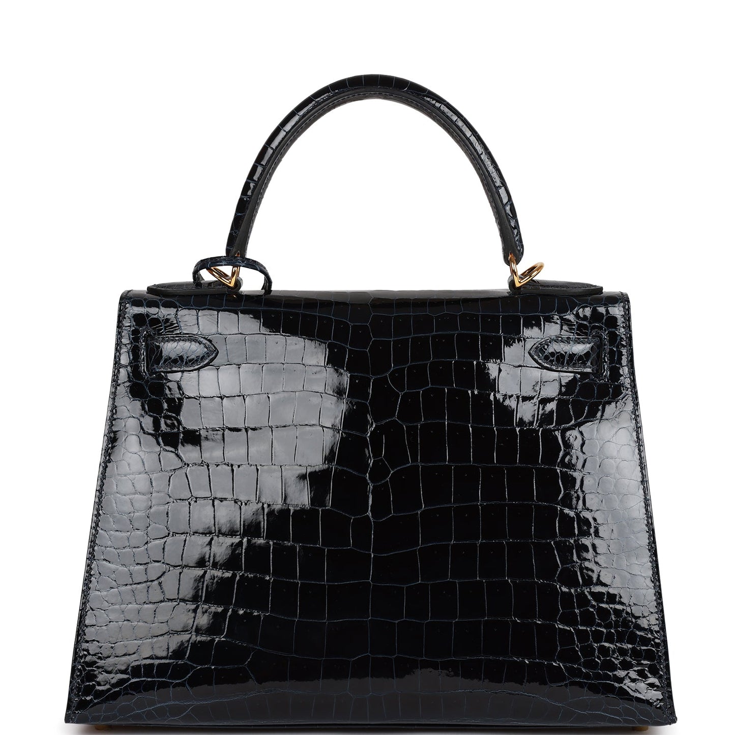 Hermes Kelly 28 Sellier Bleu Baltique Shiny Porosus Crocodile Gold Hardware