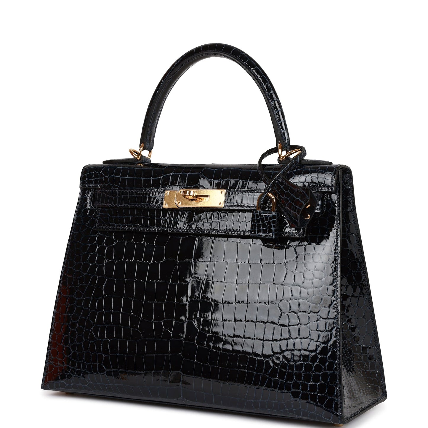 Hermes Kelly 28 Sellier Bleu Baltique Shiny Porosus Crocodile Gold Hardware