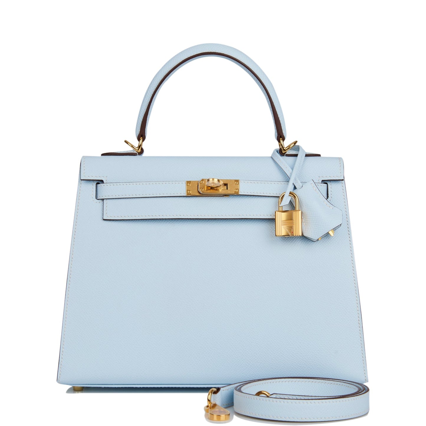 Hermes Kelly 25 Sellier Bleu Brume Epsom Gold Hardware