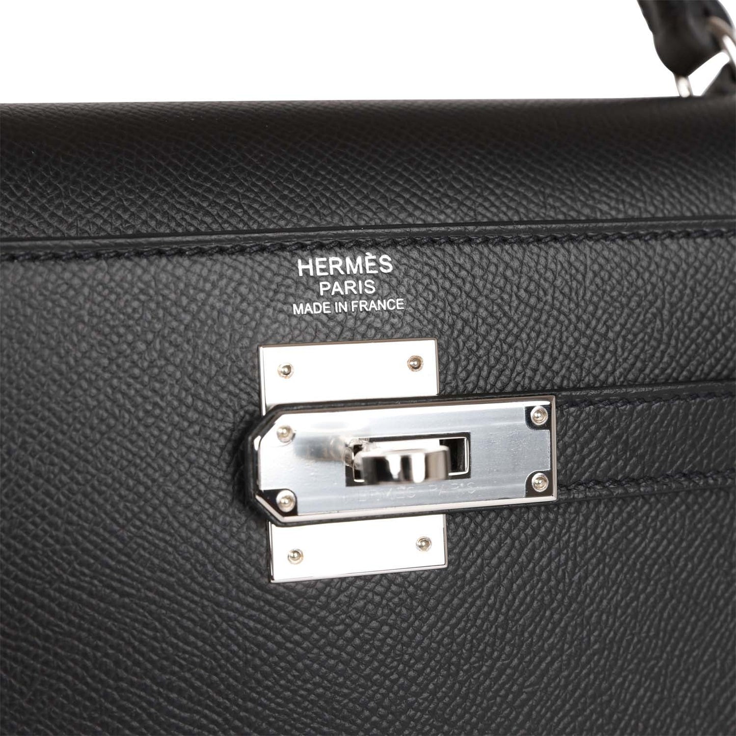 Hermes Kelly 32 Sellier Black Epsom Palladium Hardware