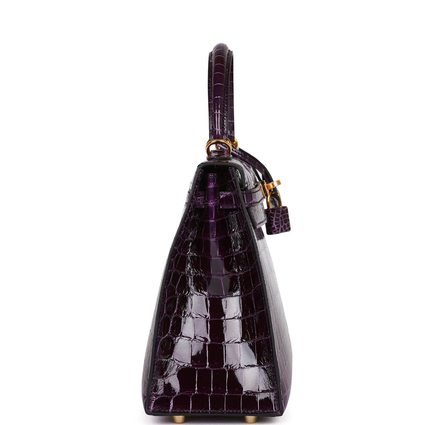 Hermes Kelly 25 Sellier Aubergine Shiny Niloticus Crocodile Gold Hardware
