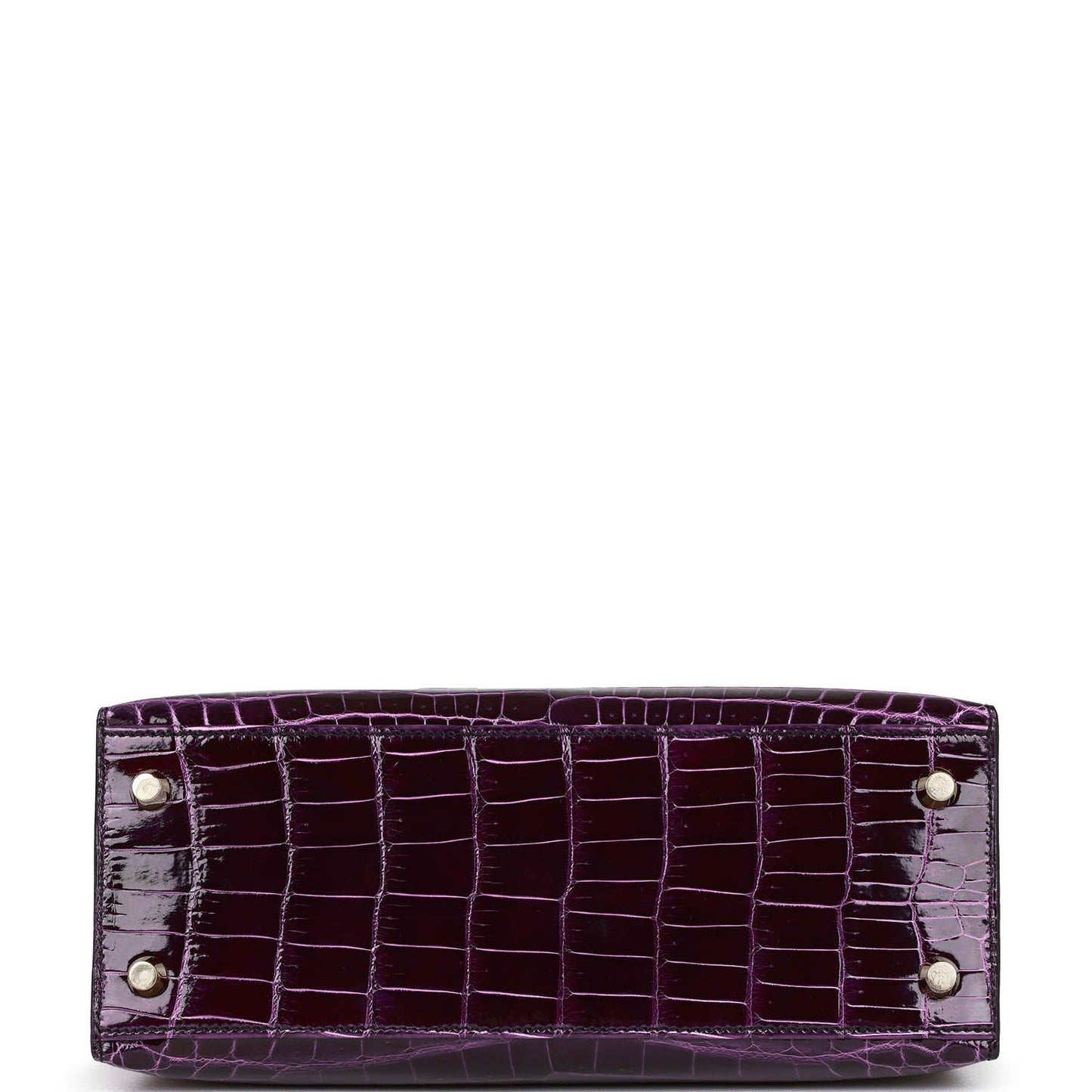 Hermes Kelly 25 Sellier Aubergine Shiny Niloticus Crocodile Gold Hardware