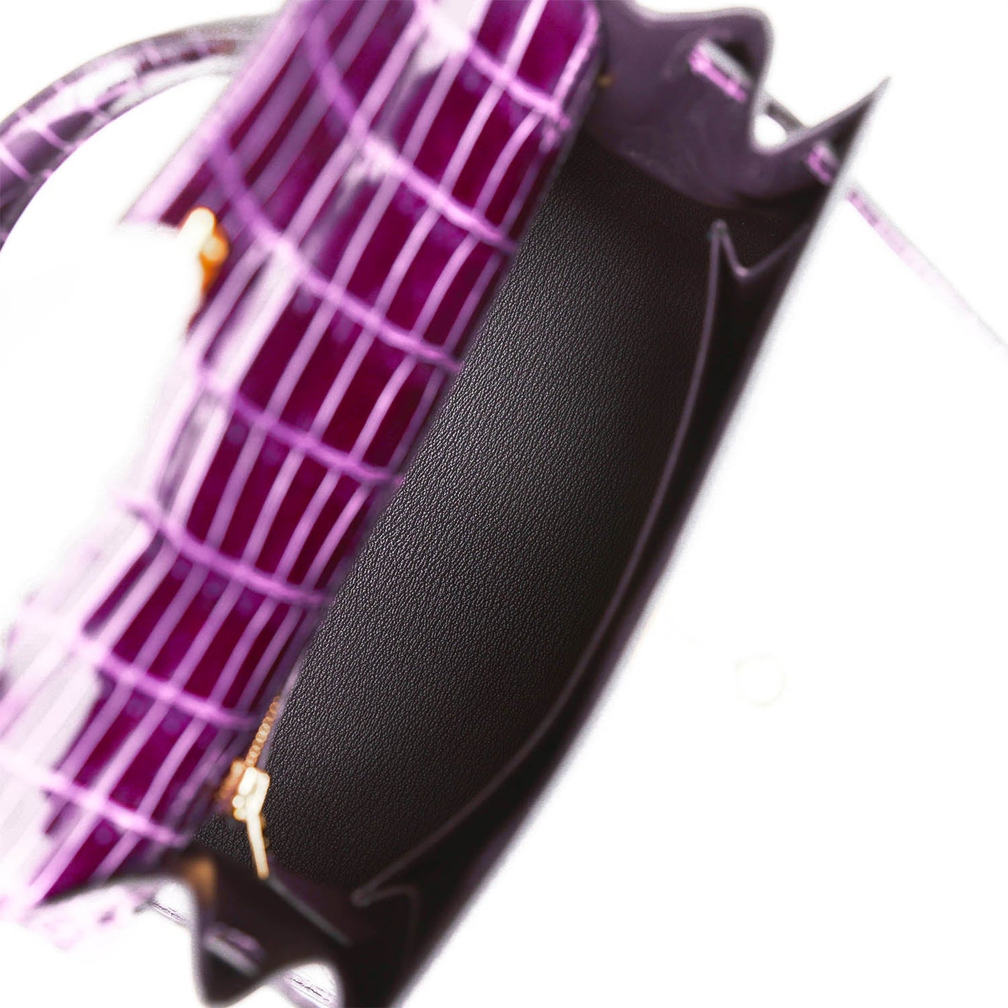 Hermes Kelly 25 Sellier Aubergine Shiny Niloticus Crocodile Gold Hardware