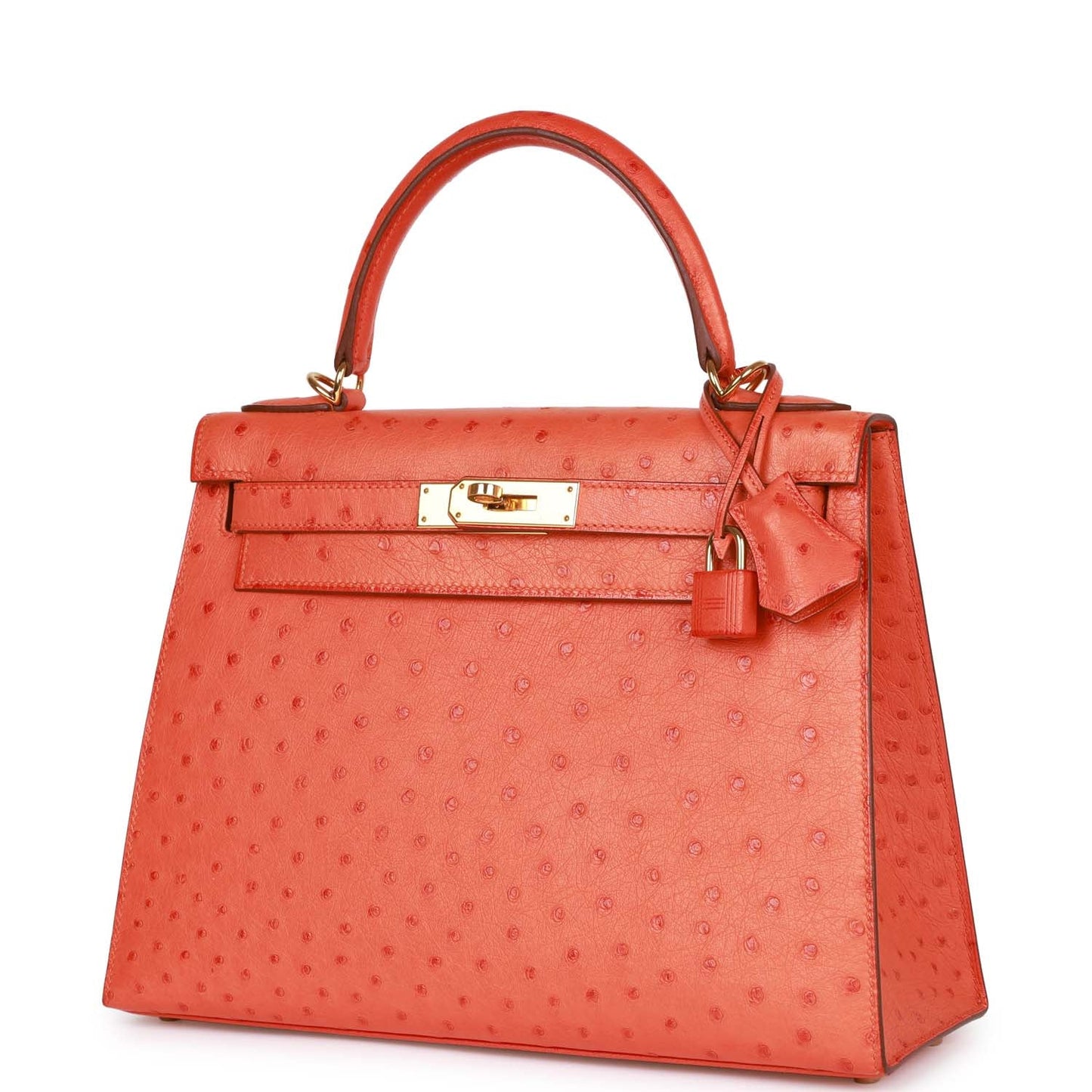 Hermes Kelly 28 Sellier Tangerine Ostrich Gold Hardware