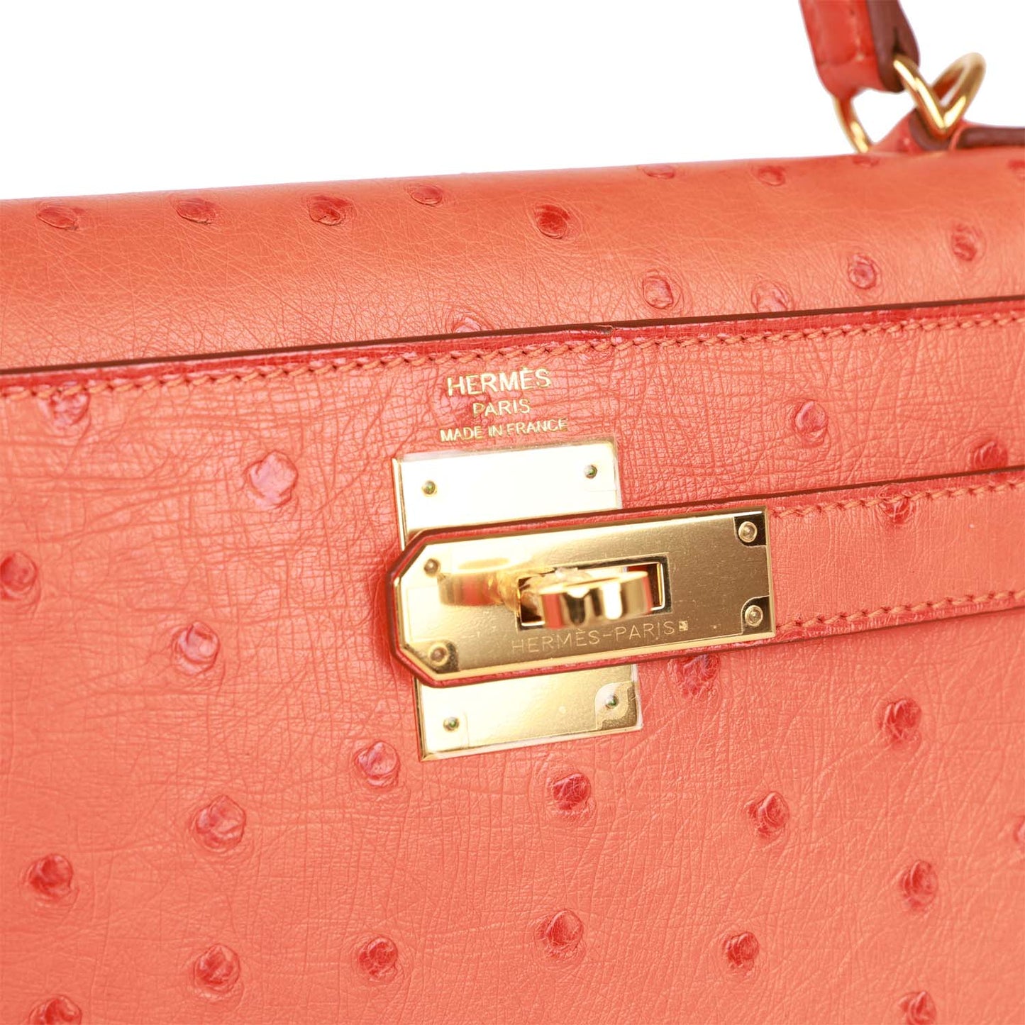 Hermes Kelly 28 Sellier Tangerine Ostrich Gold Hardware