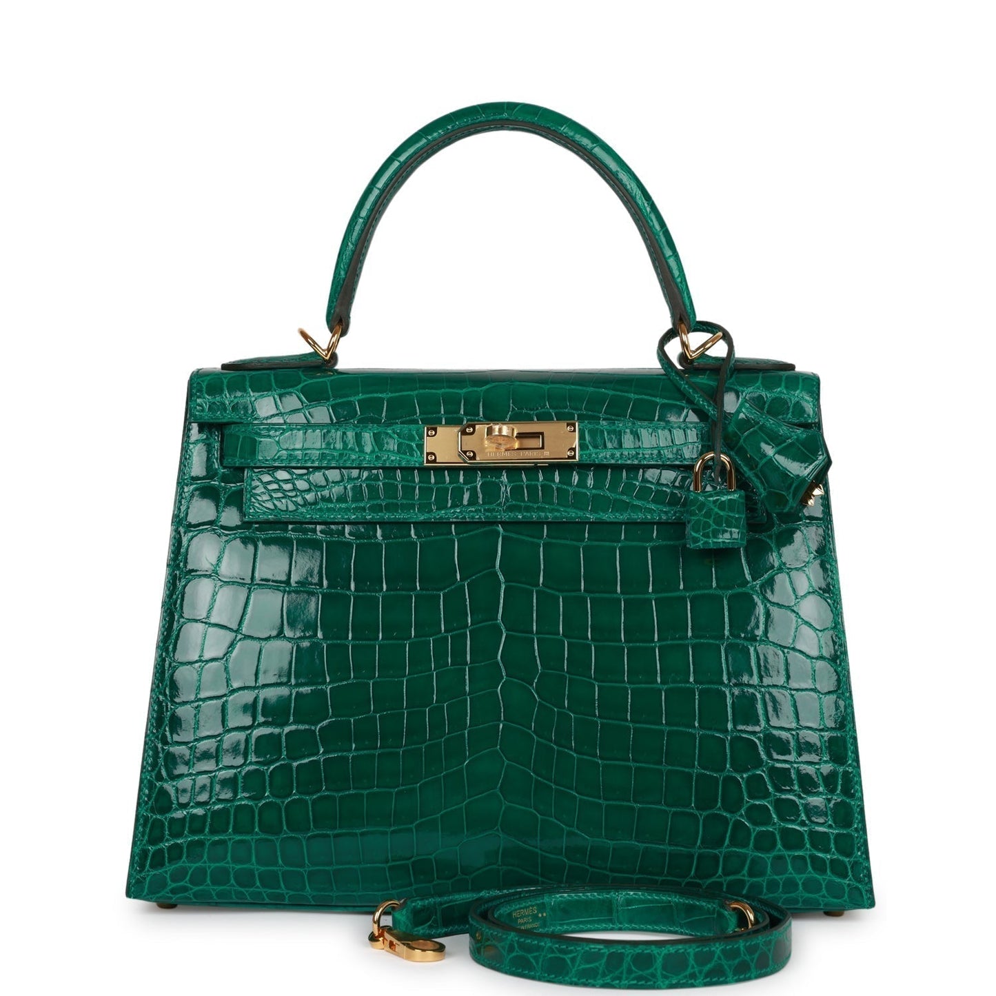 Hermes Special Order (HSS) Kelly 28 Sellier Emerald Shiny Niloticus Crocodile Gold Hardware