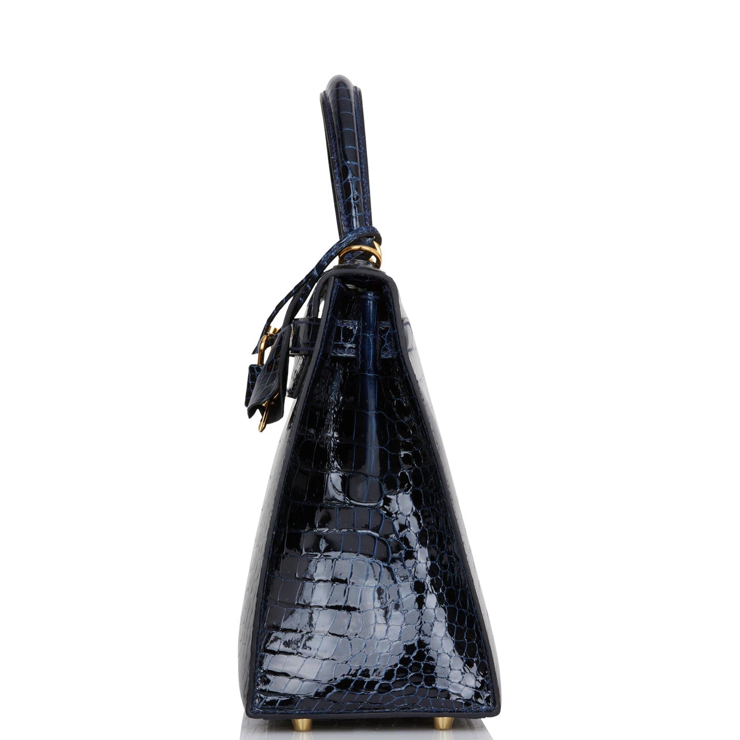 Hermes Kelly 28 Sellier Bleu Baltique Shiny Porosus Crocodile Gold Hardware