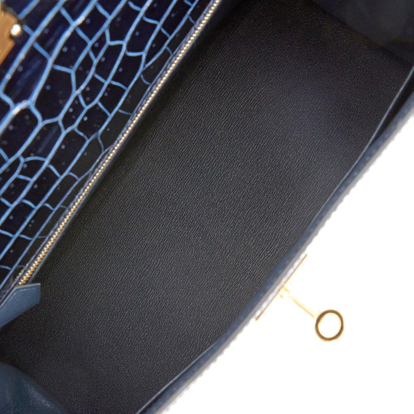 Hermes Kelly 28 Sellier Bleu Baltique Shiny Porosus Crocodile Gold Hardware