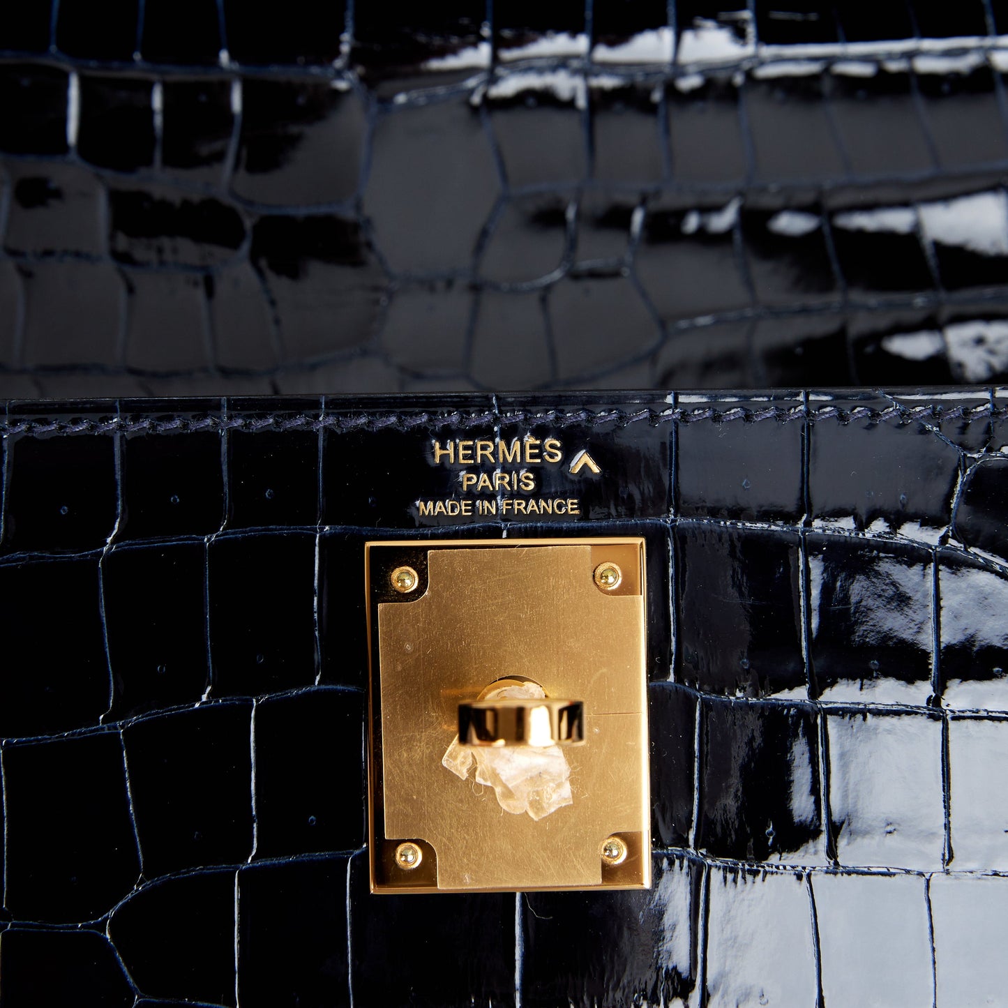 Hermes Kelly 28 Sellier Bleu Baltique Shiny Porosus Crocodile Gold Hardware