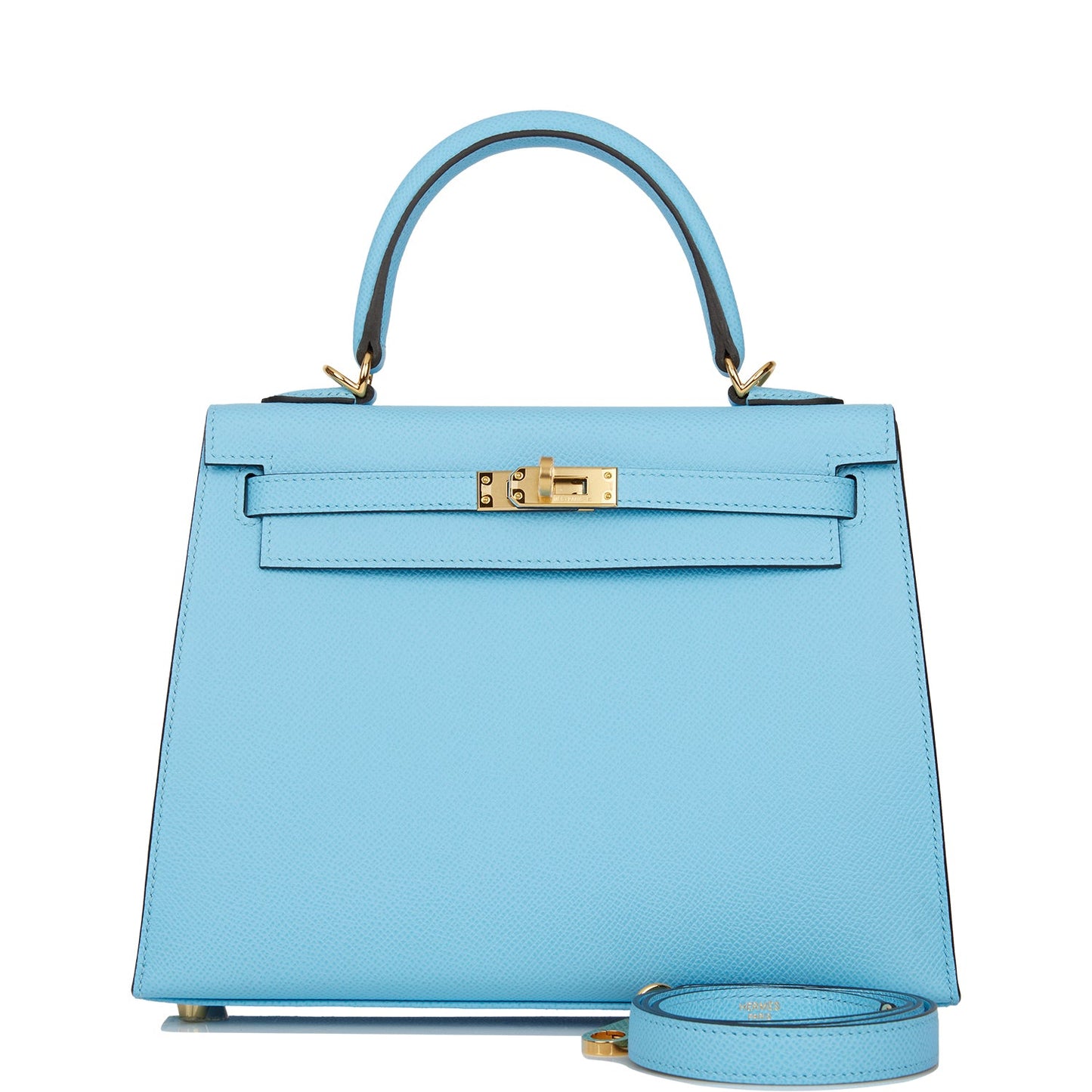 Hermes Kelly 25 Sellier Celeste Epsom Gold Hardware