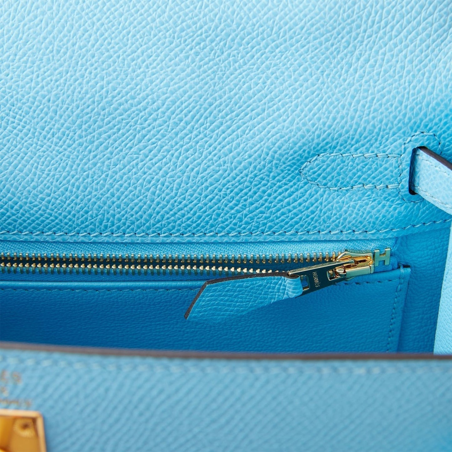 Hermes Kelly 25 Sellier Celeste Epsom Gold Hardware