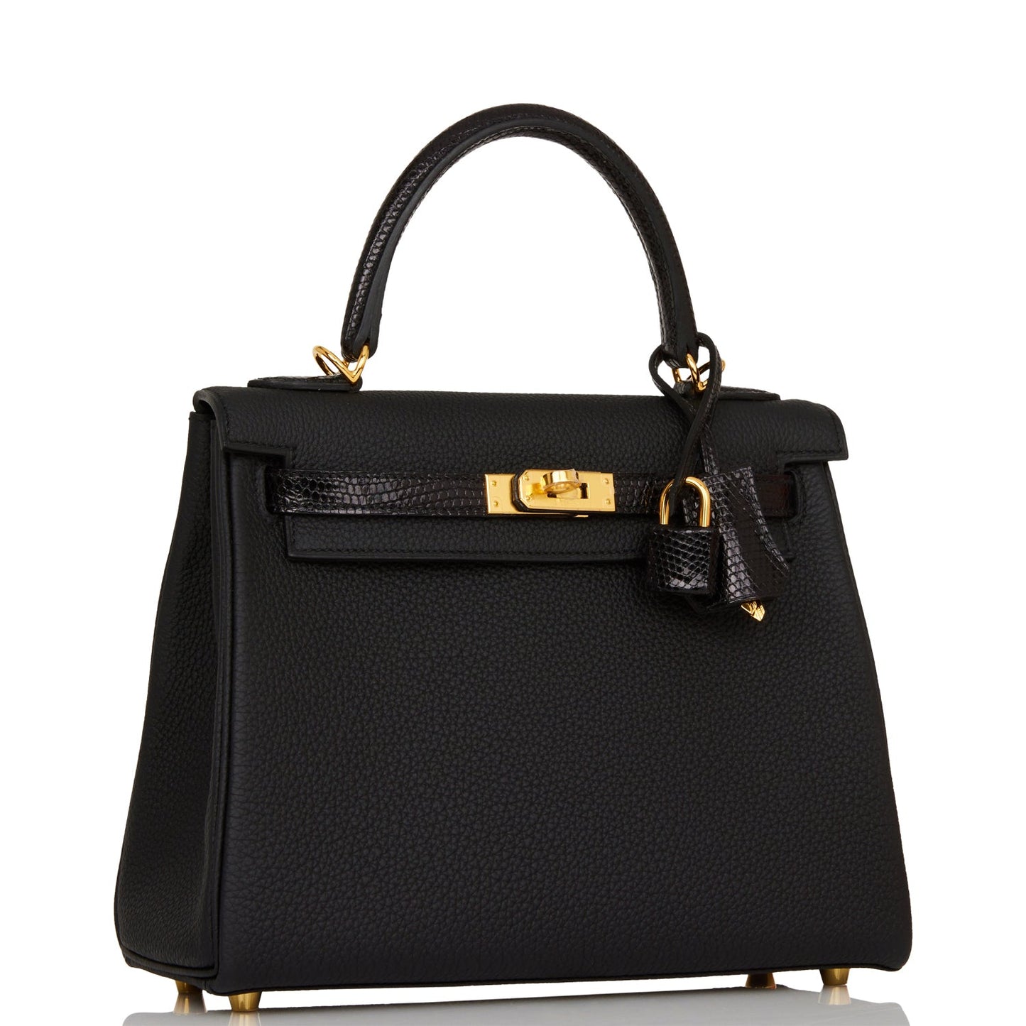 Hermes Kelly 25 Retourne Black Togo and Lizard Touch Gold Hardware