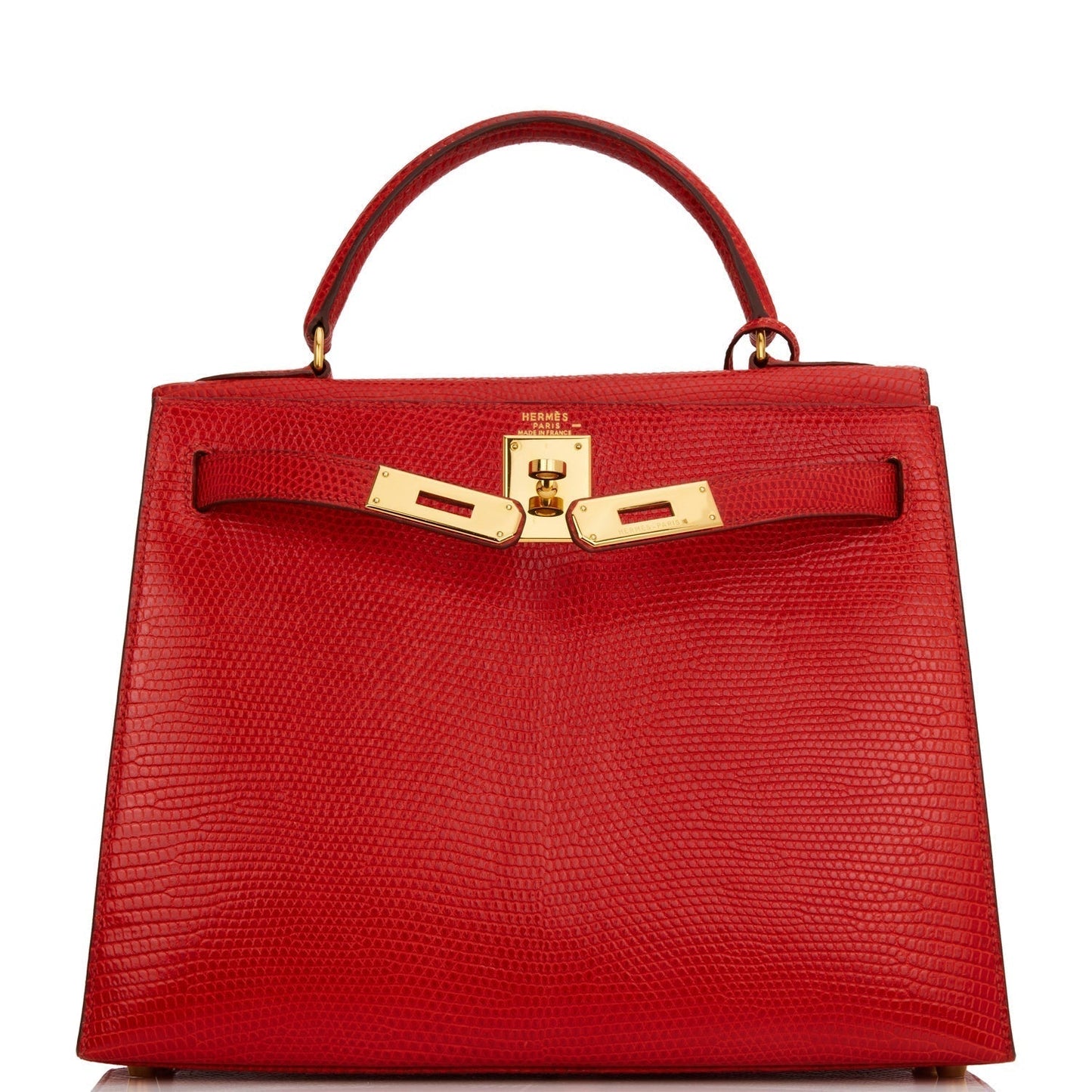 Hermes Kelly 28 Sellier Rouge Vif Lizard Niloticus Gold Hardware