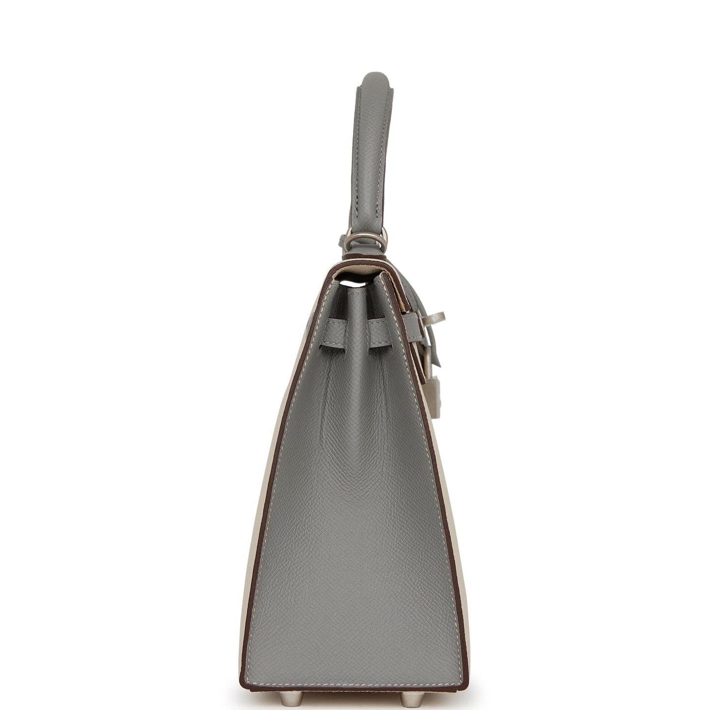 Hermes Kelly 25 Sellier Craie and Gris Mouette Epsom Brushed Palladium Hardware