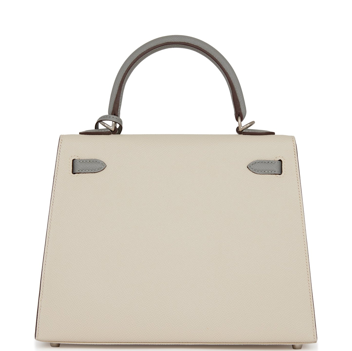 Hermes Kelly 25 Sellier Craie and Gris Mouette Epsom Brushed Palladium Hardware