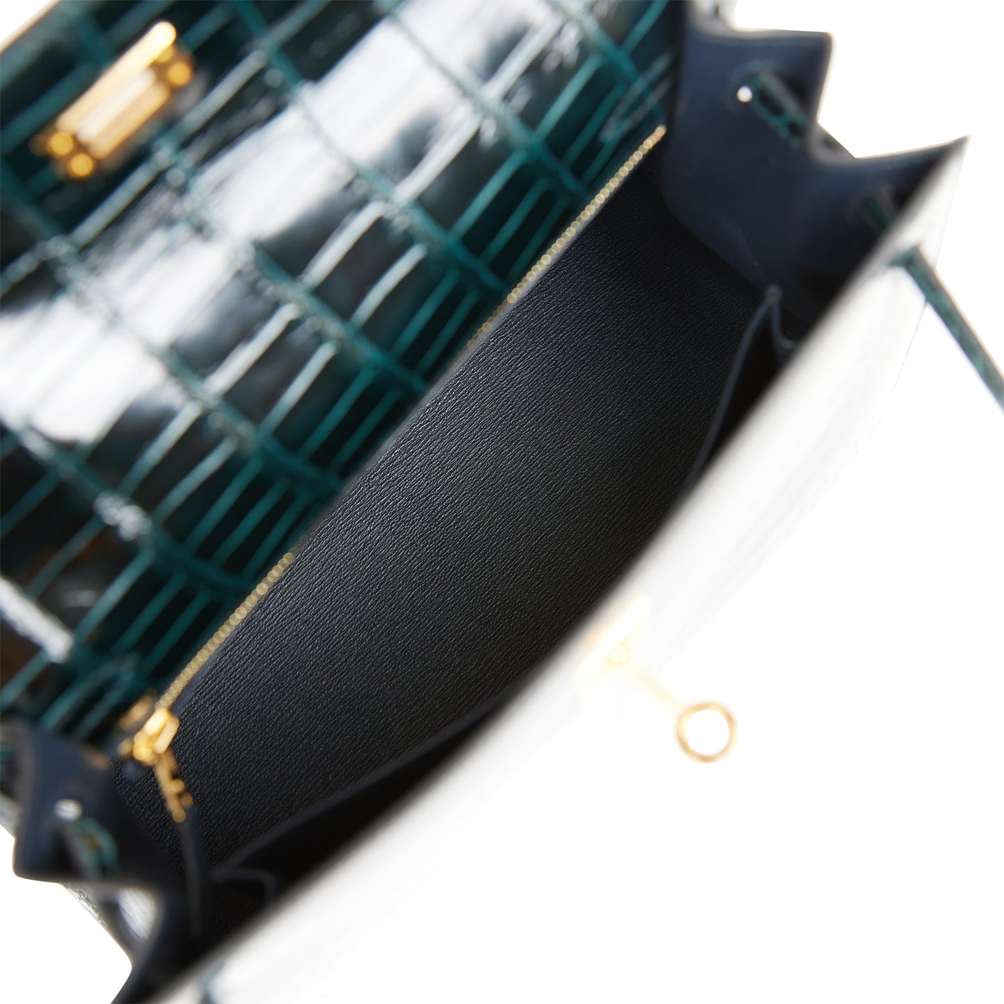 Hermes Kelly 25 Sellier Vert Rousseau Shiny Alligator Gold Hardware