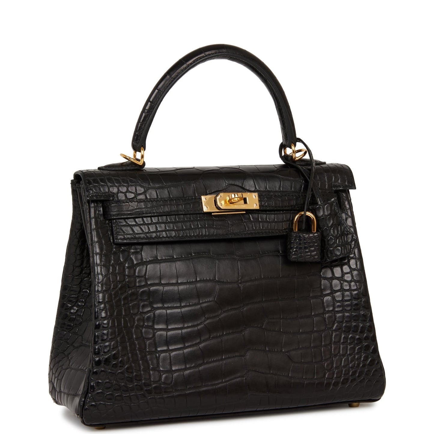 Hermes Kelly 25 Retourne Black Matte Alligator Gold Hardware