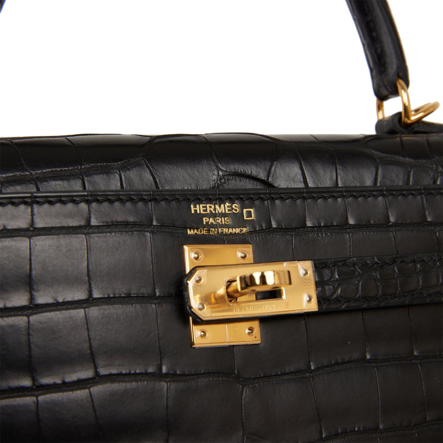 Hermes Kelly 25 Retourne Black Matte Alligator Gold Hardware