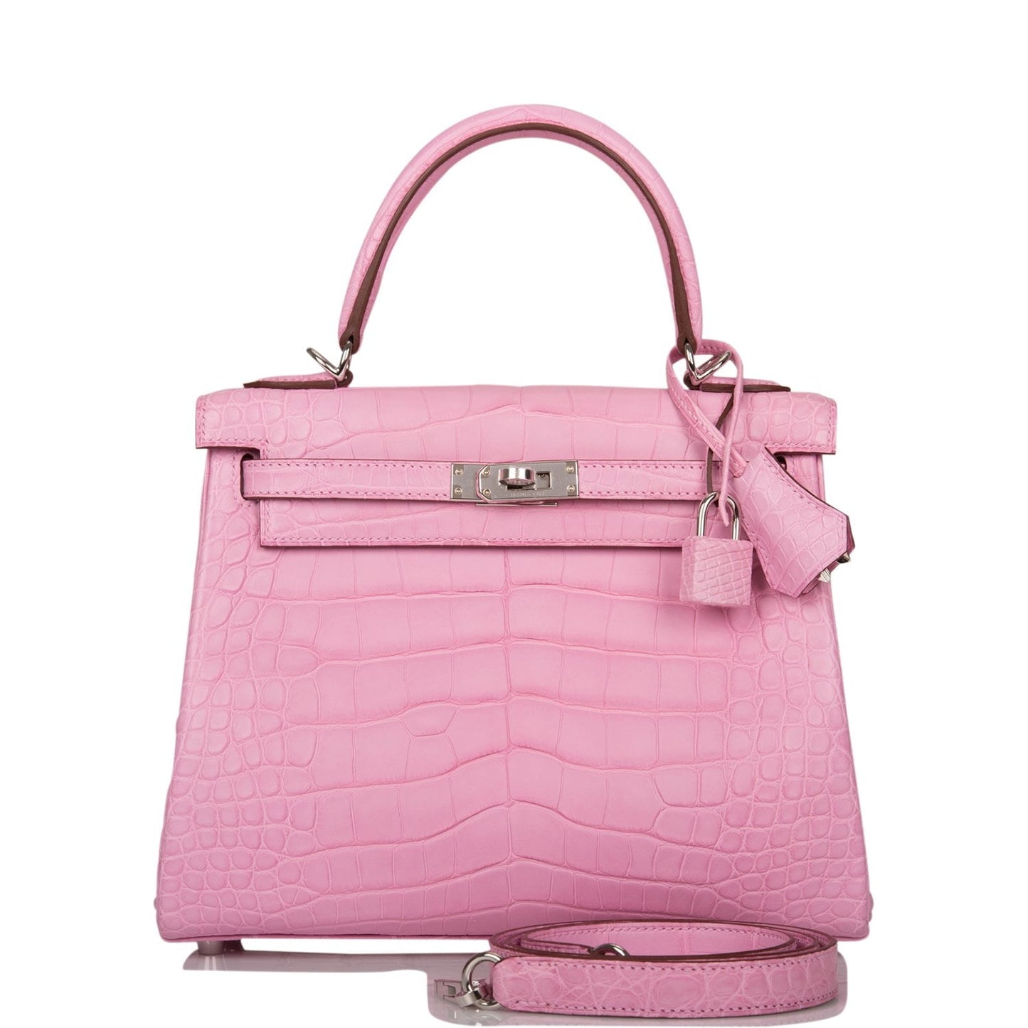 Hermes Kelly 25 Retourne Bubblegum 5P Matte Alligator Palladium Hardware