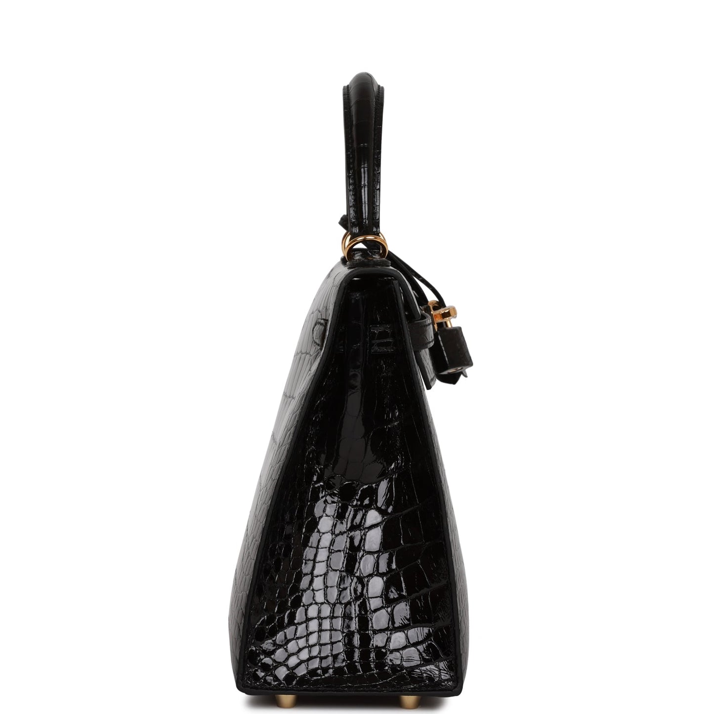 Hermes Kelly 25 Sellier Black Shiny Alligator Gold Hardware