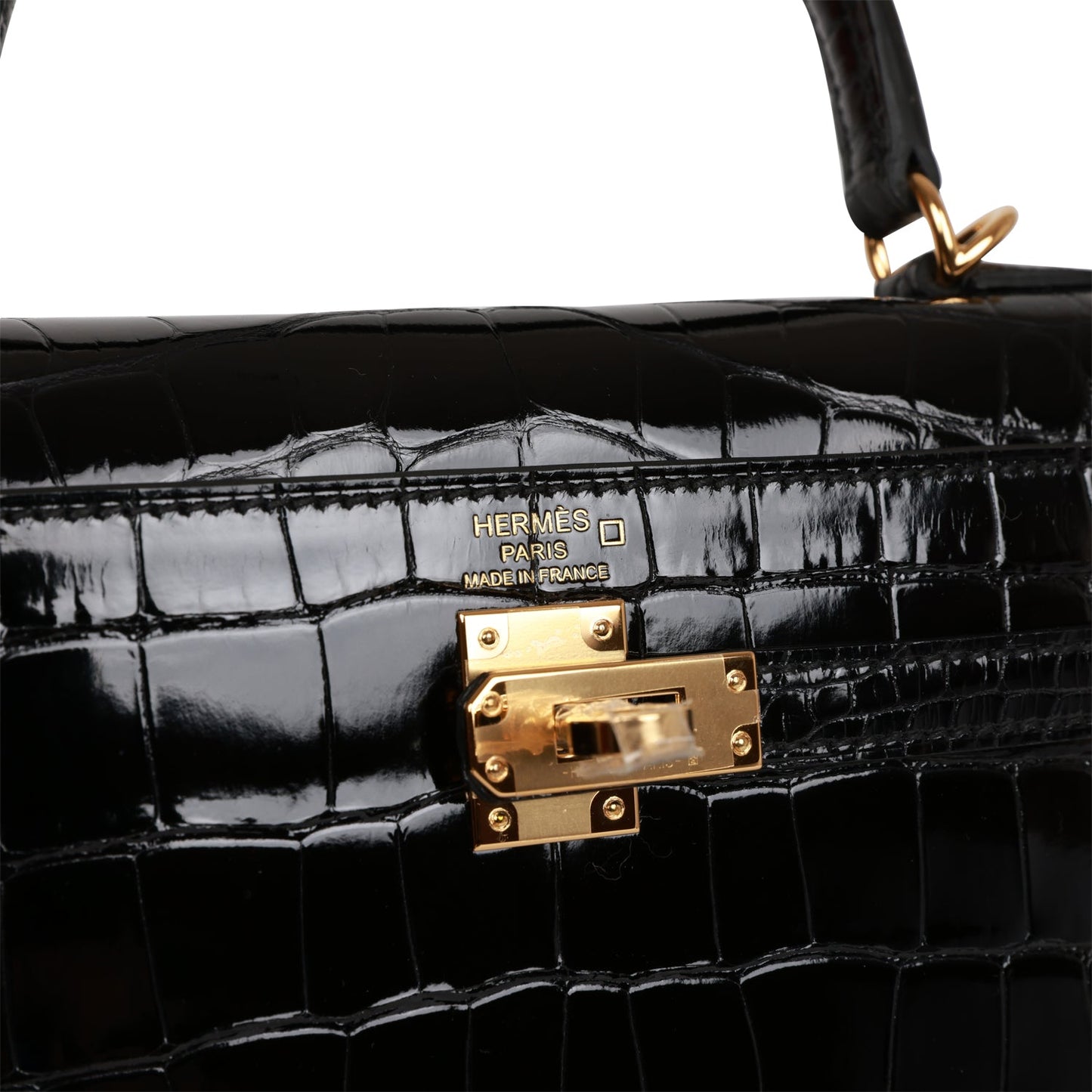 Hermes Kelly 25 Sellier Black Shiny Alligator Gold Hardware