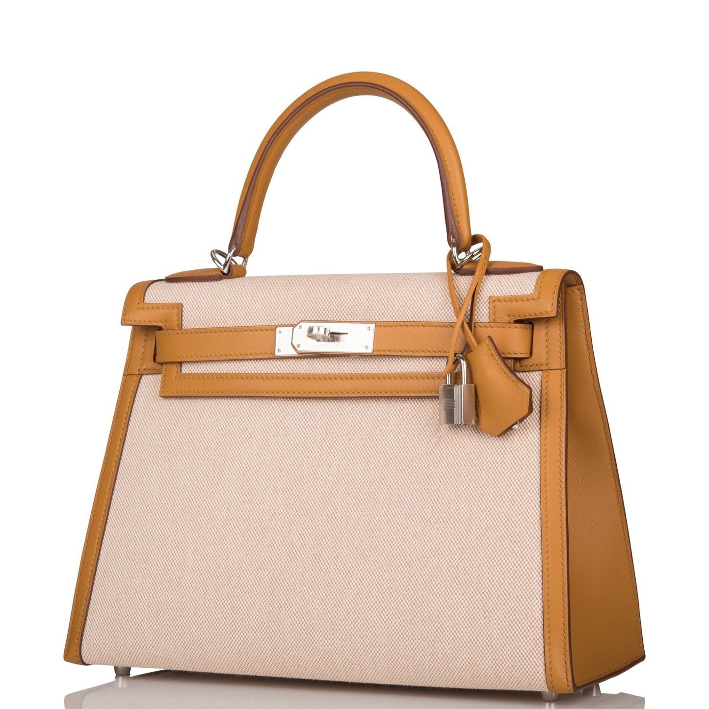 Hermes Kelly 28 Sellier Sesame Toile and Swift Palladium Hardware