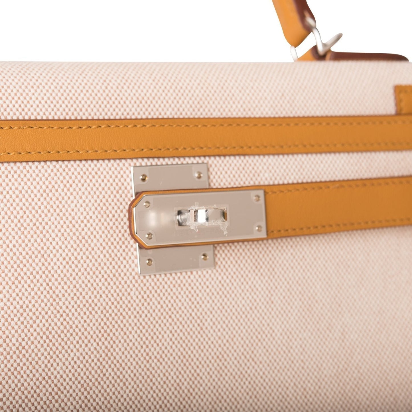Hermes Kelly 28 Sellier Sesame Toile and Swift Palladium Hardware