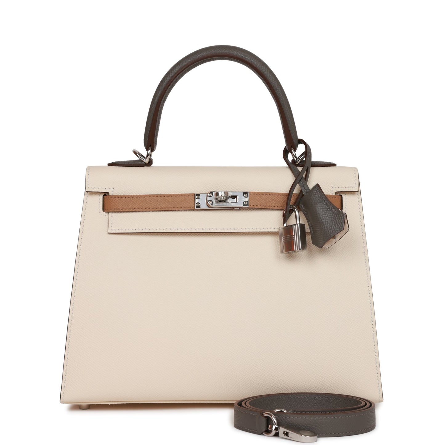 Hermes Kelly 25 Sellier Tri-Color Nata, Chai and Gris Meyer Epsom Palladium Hardware