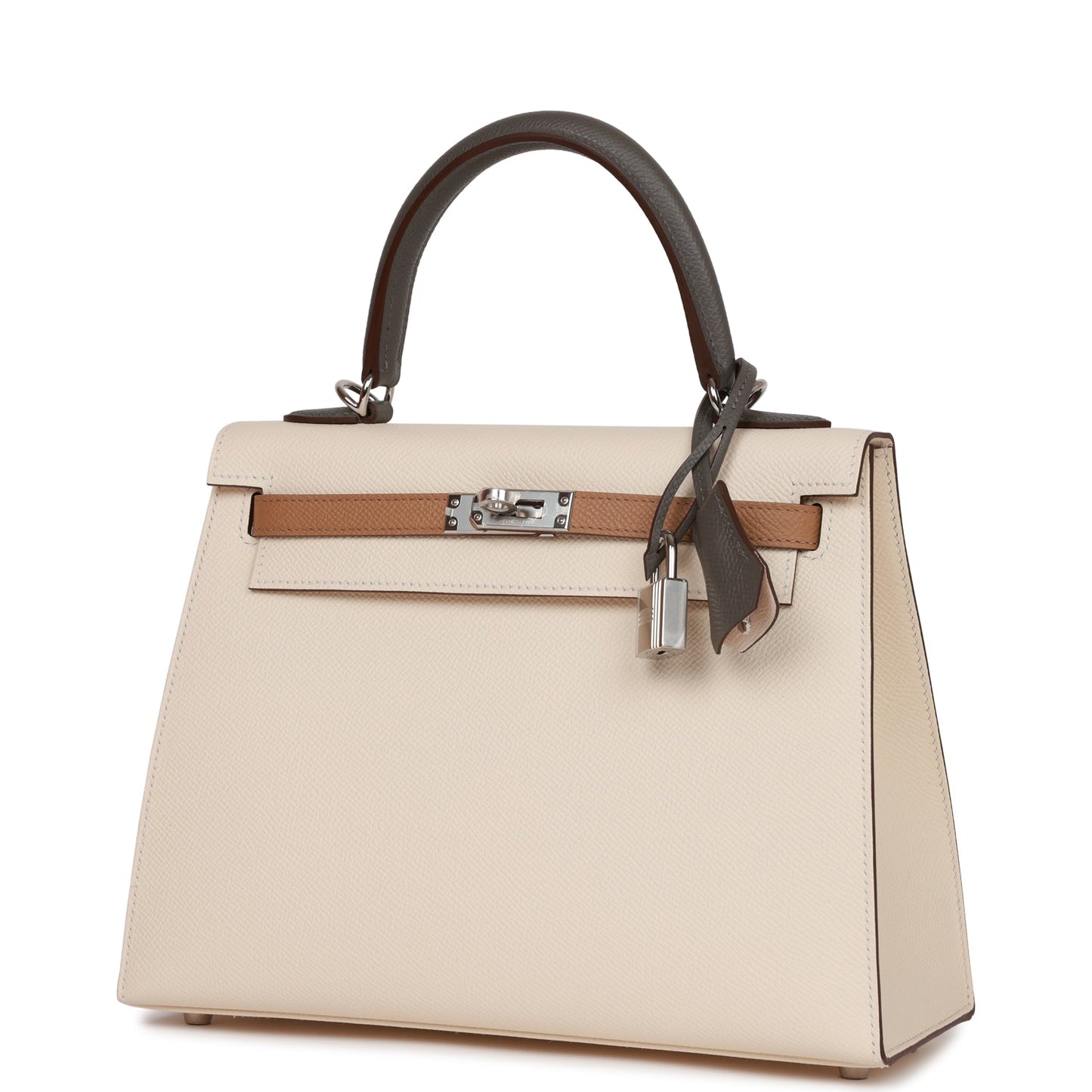 Hermes Kelly 25 Sellier Tri-Color Nata, Chai and Gris Meyer Epsom Palladium Hardware