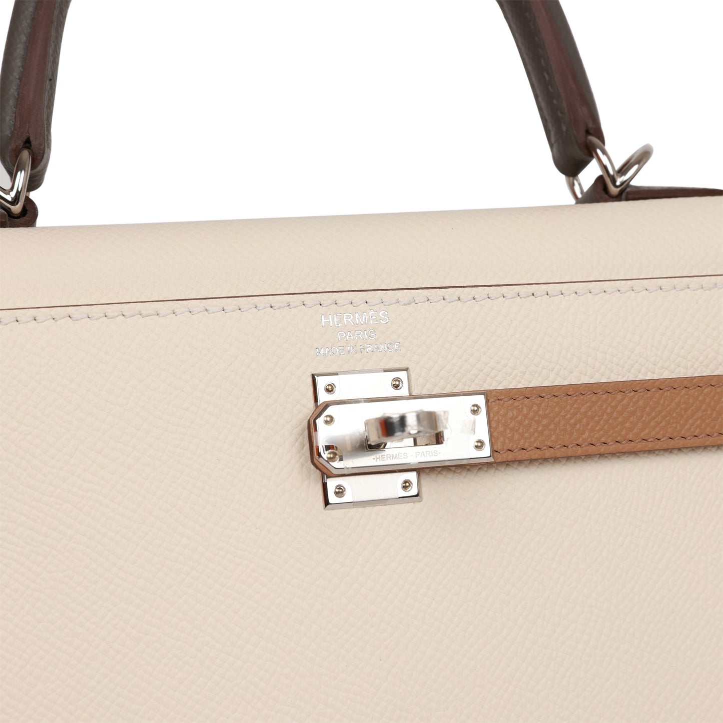 Hermes Kelly 25 Sellier Tri-Color Nata, Chai and Gris Meyer Epsom Palladium Hardware