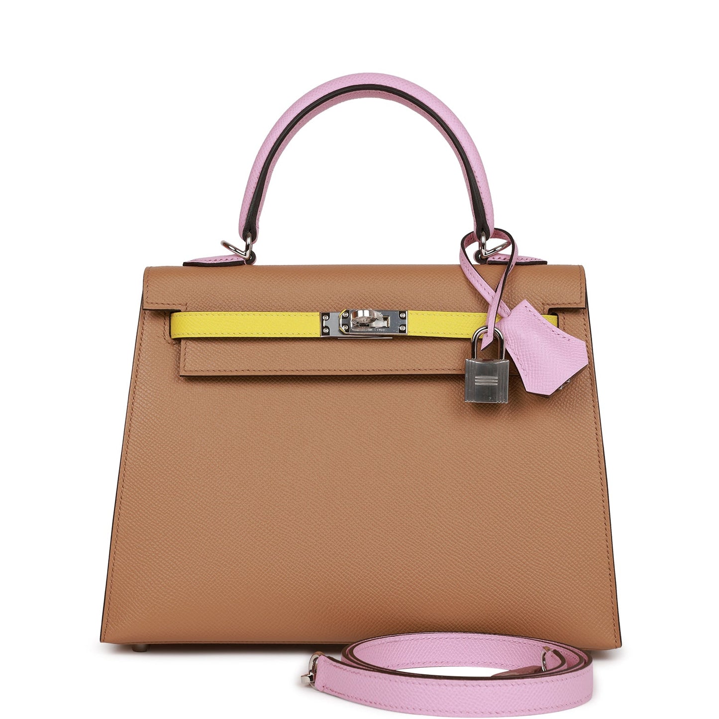 Hermes Kelly 25 Sellier Tri-Color Chai, Lime and Mauve Sylvestre Epsom Palladium Hardware