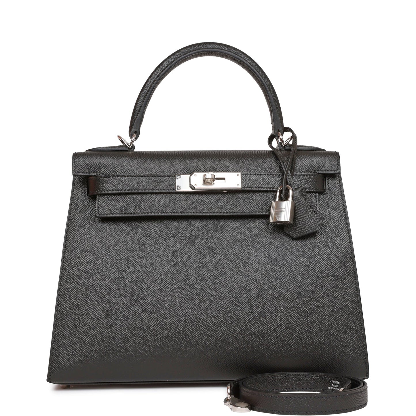 Hermes Kelly 28 Sellier Black Epsom Palladium Hardware