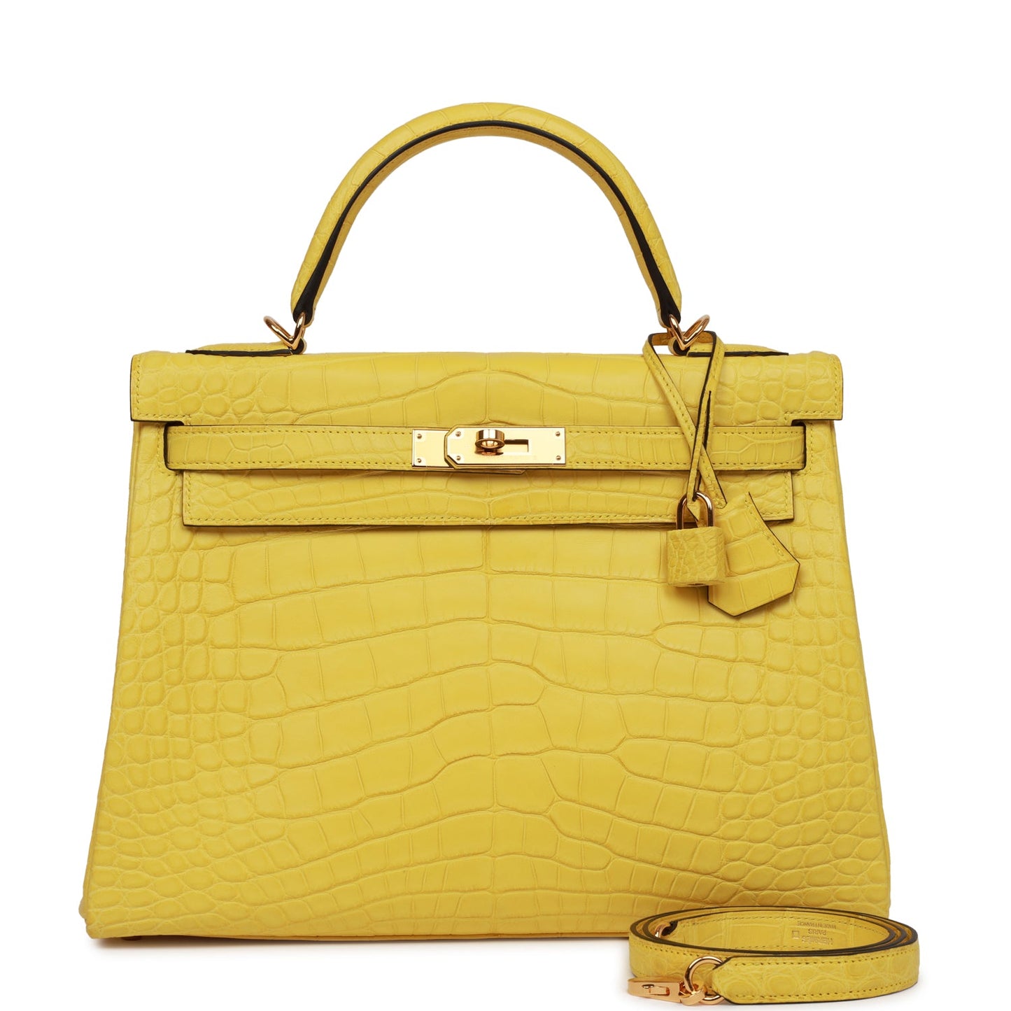 Hermes Special Order Kelly 32 Retourne Mimosa Matte Alligator Gold Hardware