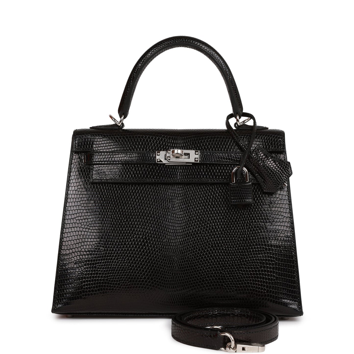 Hermes Kelly 25 Sellier Black Lizard Palladium Hardware