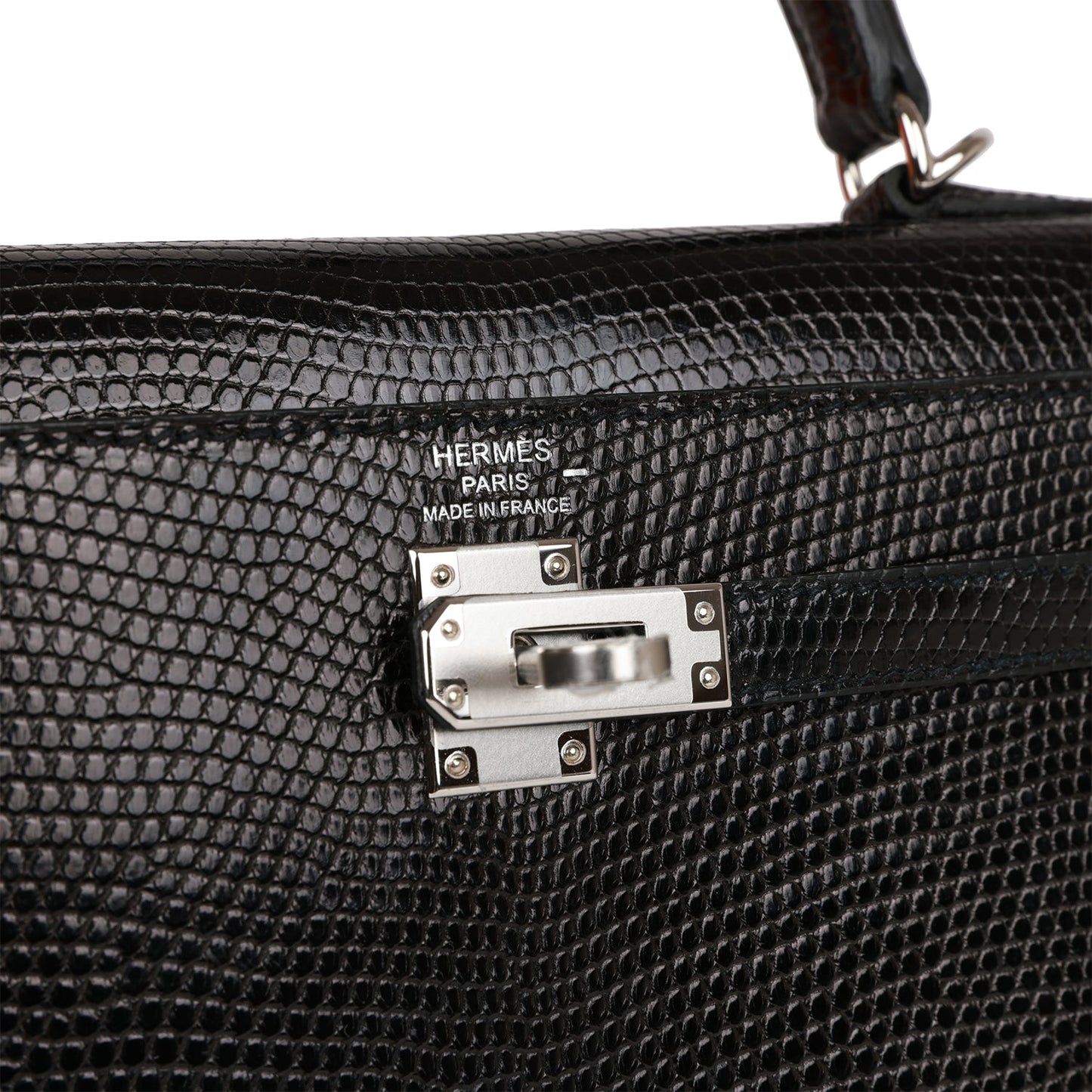 Hermes Kelly 25 Sellier Black Lizard Palladium Hardware