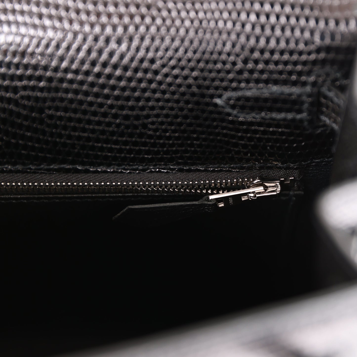 Hermes Kelly 25 Sellier Black Lizard Palladium Hardware