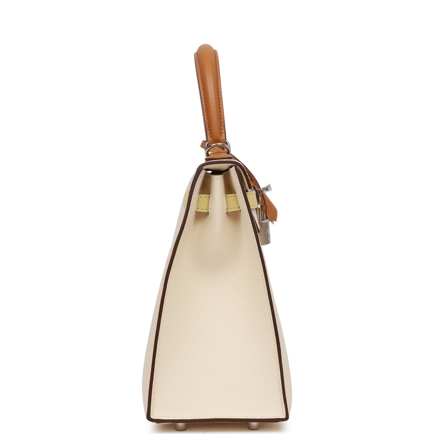 Hermes Kelly 25 Sellier Tri-Color Nata, Jaune Poussin and Sesame Epsom Palladium Hardware
