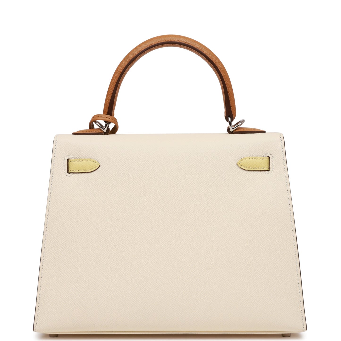 Hermes Kelly 25 Sellier Tri-Color Nata, Jaune Poussin and Sesame Epsom Palladium Hardware