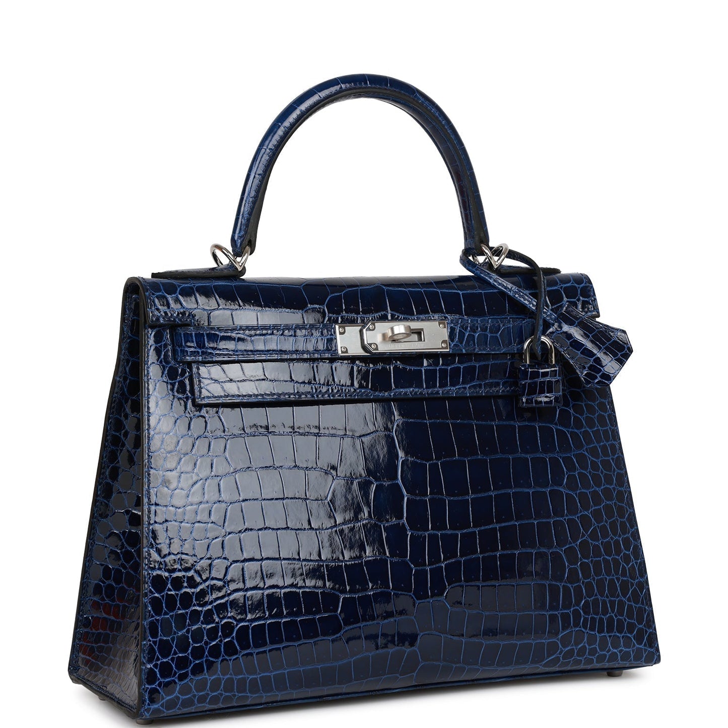 Hermes Kelly 28 Sellier Bleu Saphir Shiny Porosus Crocodile Palladium Hardware