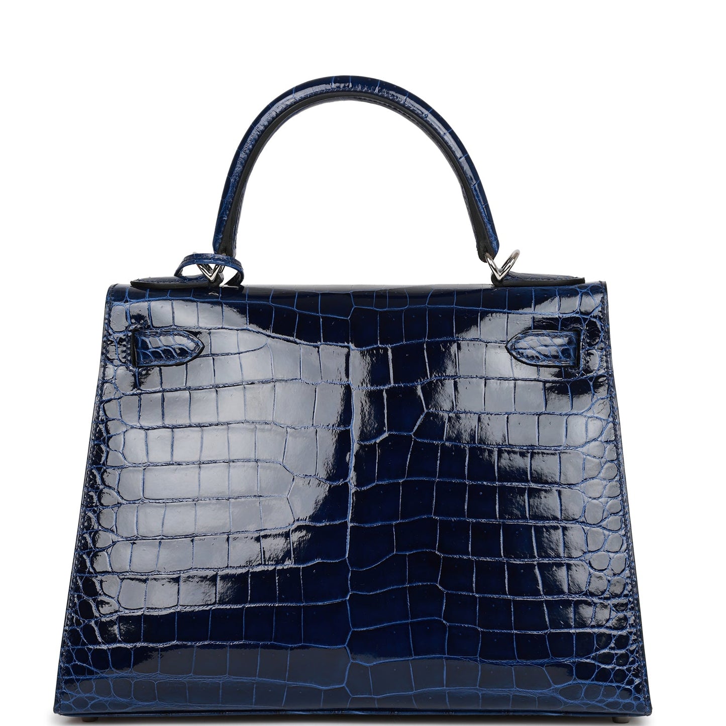 Hermes Kelly 28 Sellier Bleu Saphir Shiny Porosus Crocodile Palladium Hardware
