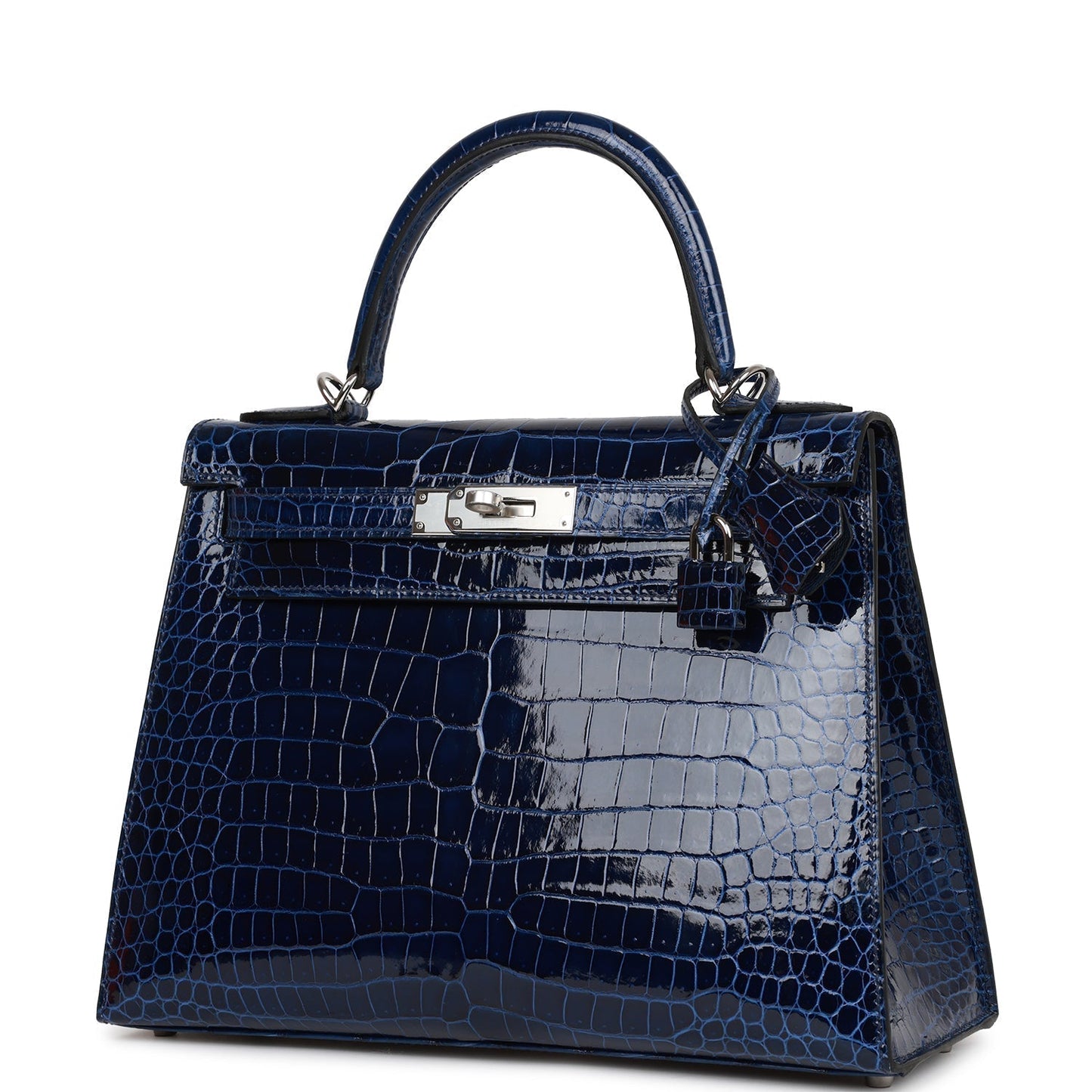 Hermes Kelly 28 Sellier Bleu Saphir Shiny Porosus Crocodile Palladium Hardware