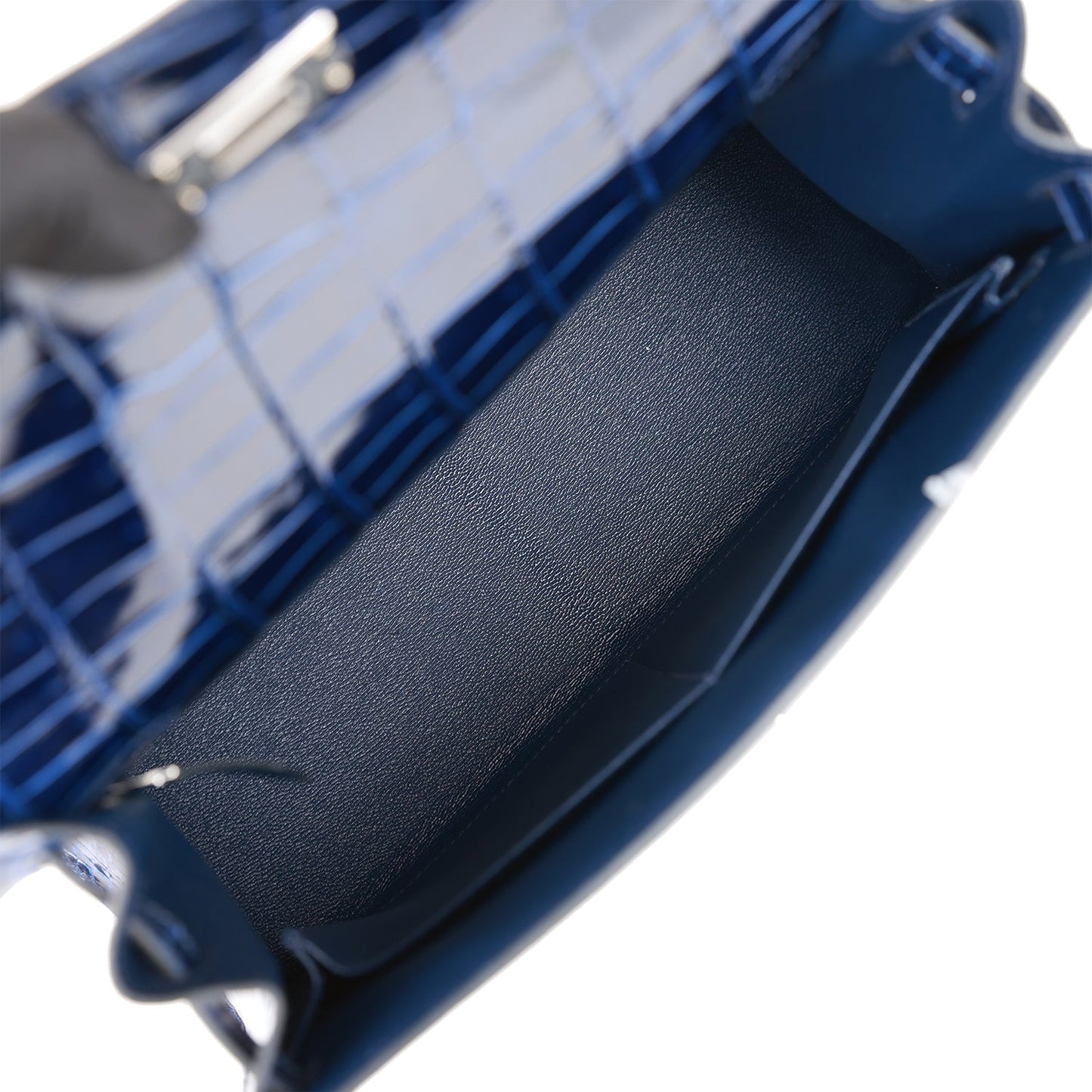 Hermes Kelly 28 Sellier Bleu Saphir Shiny Porosus Crocodile Palladium Hardware