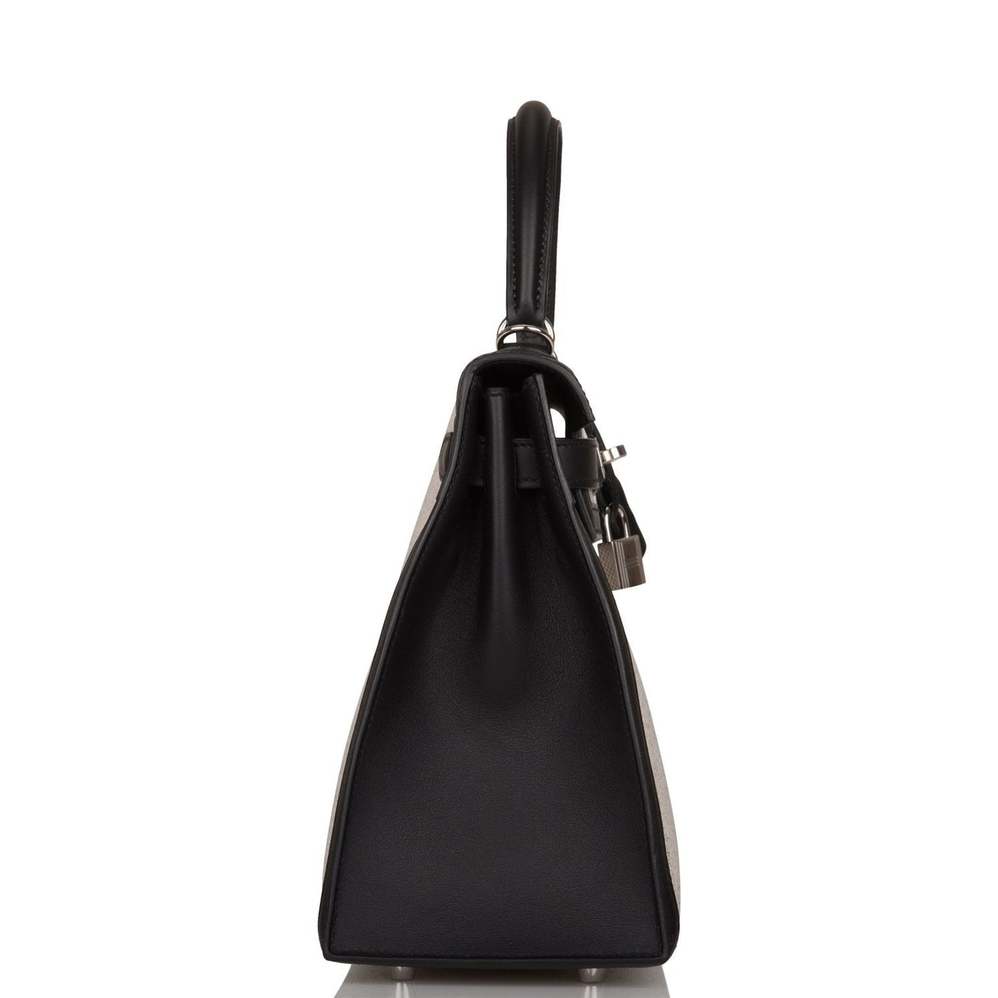Hermes Kelly 28 Sellier Black Toile and Swift Palladium Hardware