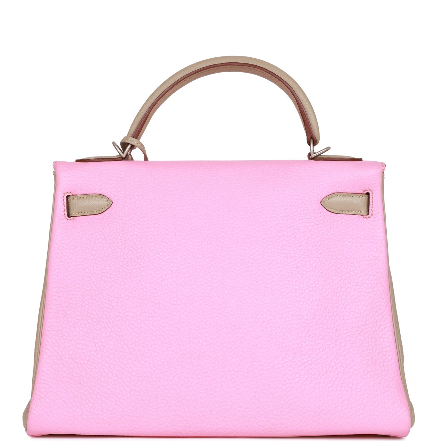 Hermes Special Order Kelly 32 Retourne Bubblegum and Gris Tourterelle Clemence Brushed Palladium Hardware