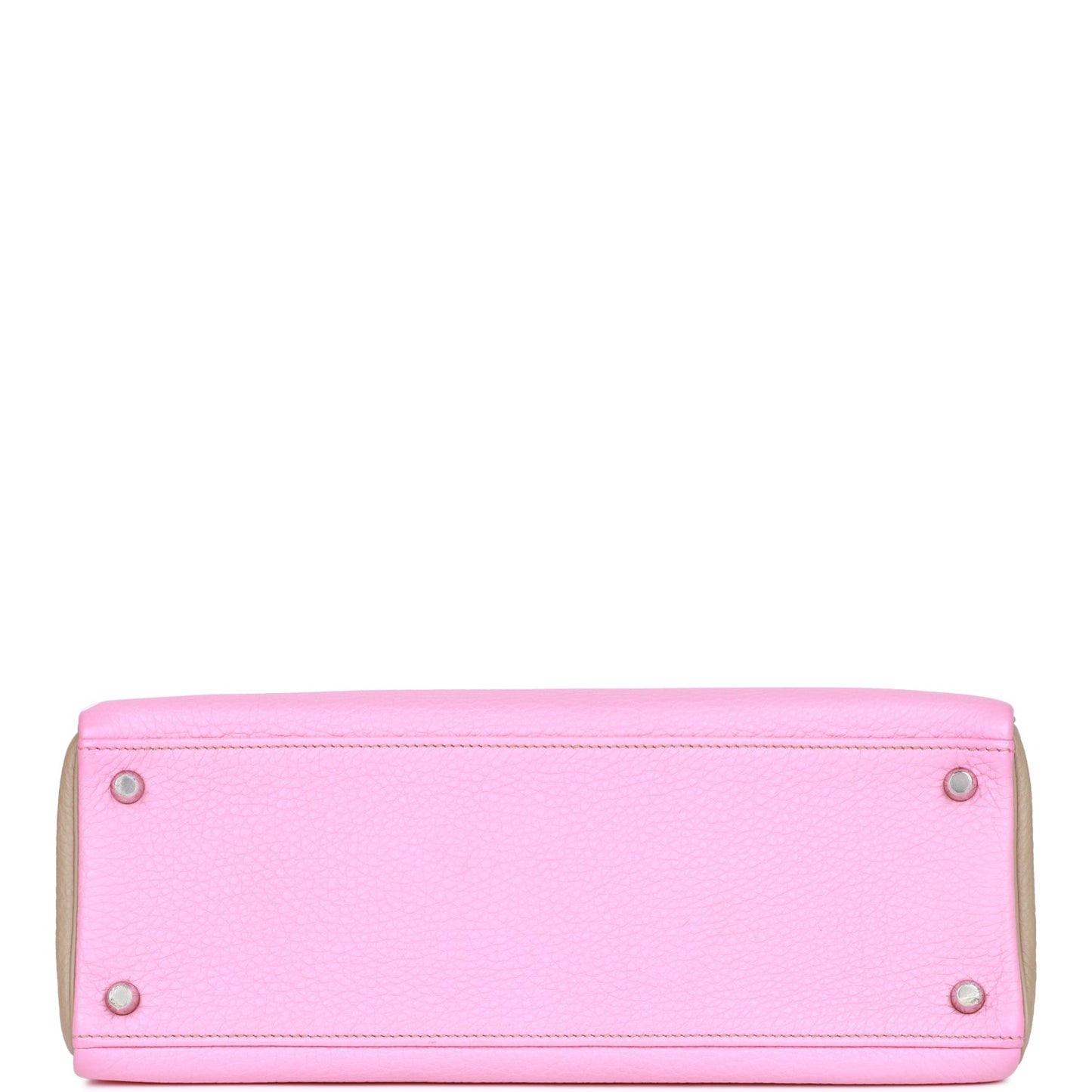 Hermes Special Order Kelly 32 Retourne Bubblegum and Gris Tourterelle Clemence Brushed Palladium Hardware