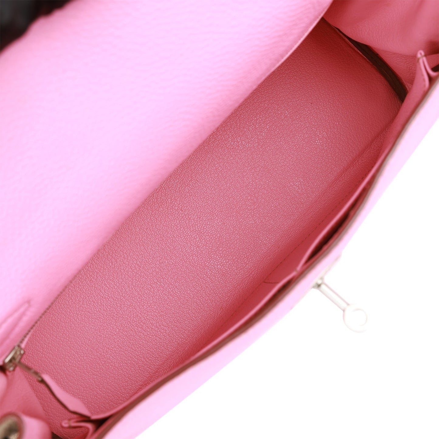 Hermes Special Order Kelly 32 Retourne Bubblegum and Gris Tourterelle Clemence Brushed Palladium Hardware